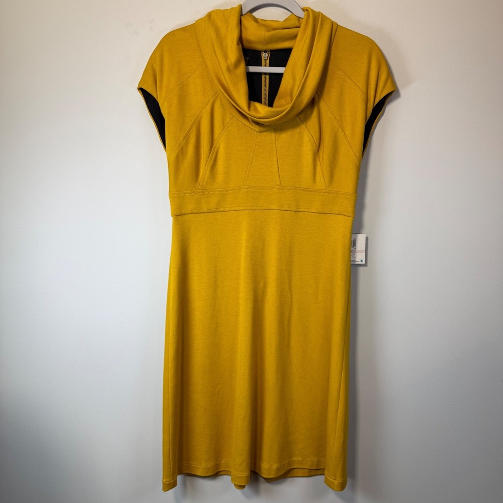 NWT Muse Cowl Neck Sheath Dress Womens 10 Mustard Yellow Professional Cocktail